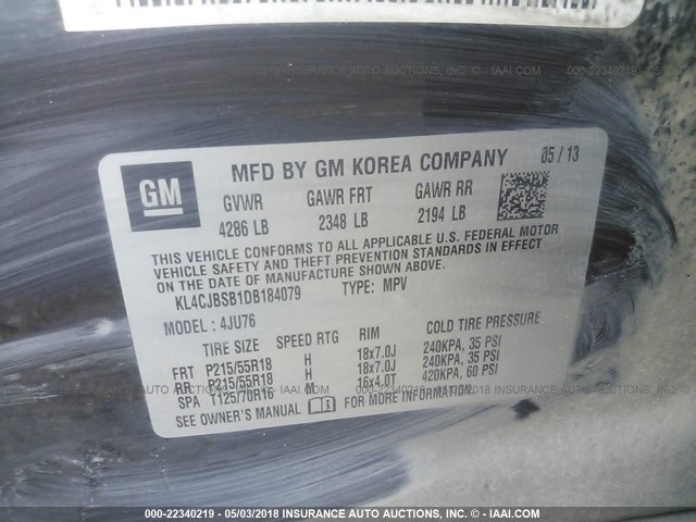 KL4CJBSB1DB184079 - 2013 BUICK ENCORE CONVENIENCE 黑色 照片 9