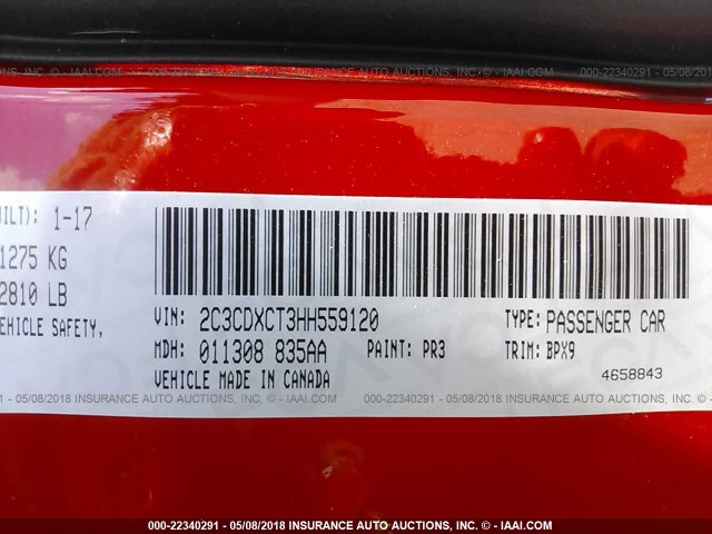 2C3CDXCT3HH559120 - 2017 DODGE CHARGER R/T RED photo 9