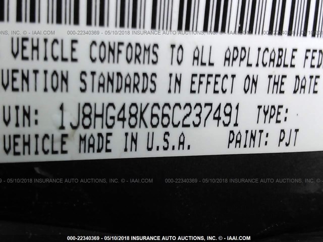 1J8HG48K66C237491 - 2006 JEEP COMMANDER GRAY photo 9