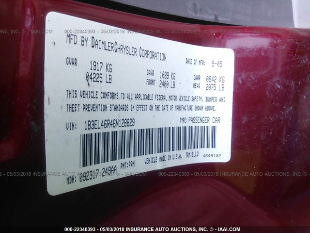 1B3EL46R46N128829 - 2006 DODGE STRATUS SXT RED photo 9