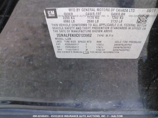 2GNALFEK8C6123962 - 2012 CHEVROLET EQUINOX LTZ BLACK photo 9