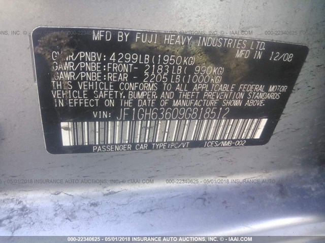 JF1GH63609G818512 - 2009 SUBARU IMPREZA OUTBACK SPORT SILVER photo 9