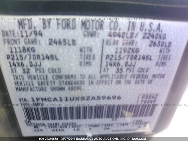 1FMCA11UXSZA59696 - 1995 FORD AEROSTAR GRAY photo 9