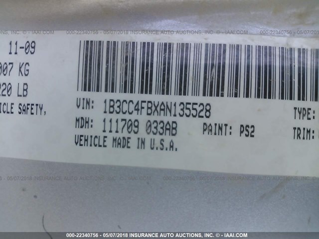 1B3CC4FBXAN135528 - 2010 DODGE AVENGER SXT SILVER photo 9