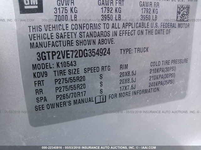 3GTP2VE72DG354924 - 2013 GMC SIERRA K1500 SLE SILVER photo 9