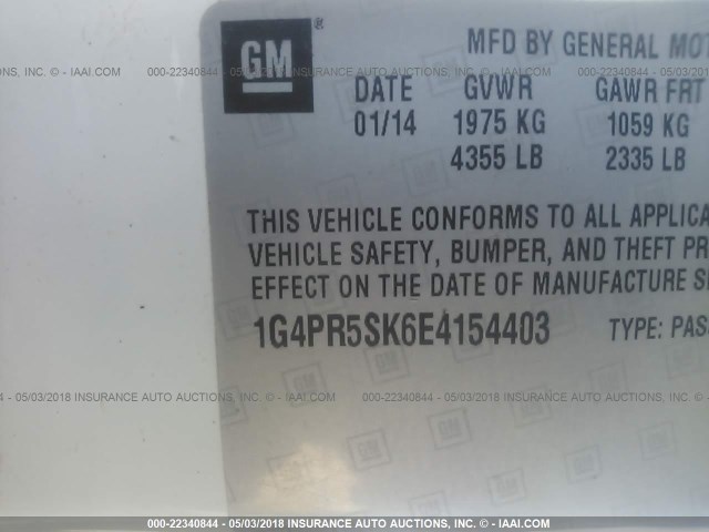 1G4PR5SK6E4154403 - 2014 BUICK VERANO CONVENIENCE WHITE photo 9