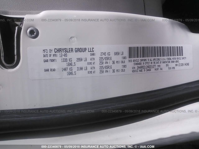 2A4RR5D12AR221677 - 2010 CHRYSLER TOWN & COUNTRY TOURING WHITE photo 9