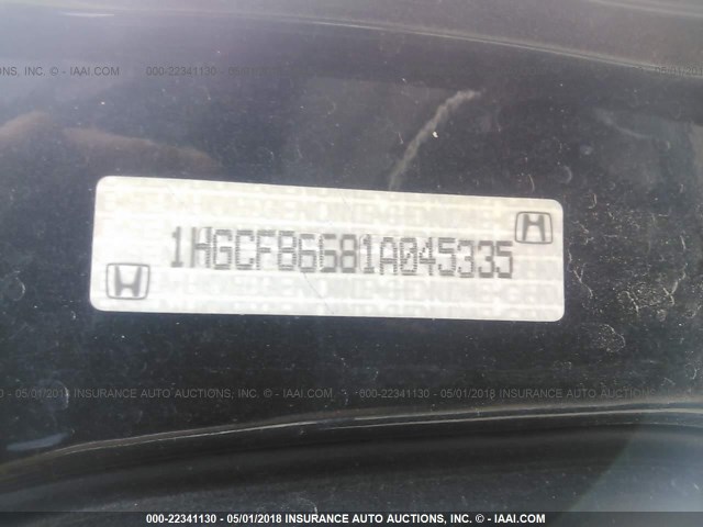 1HGCF86681A045335 - 2001 HONDA ACCORD VALUE GREEN photo 9