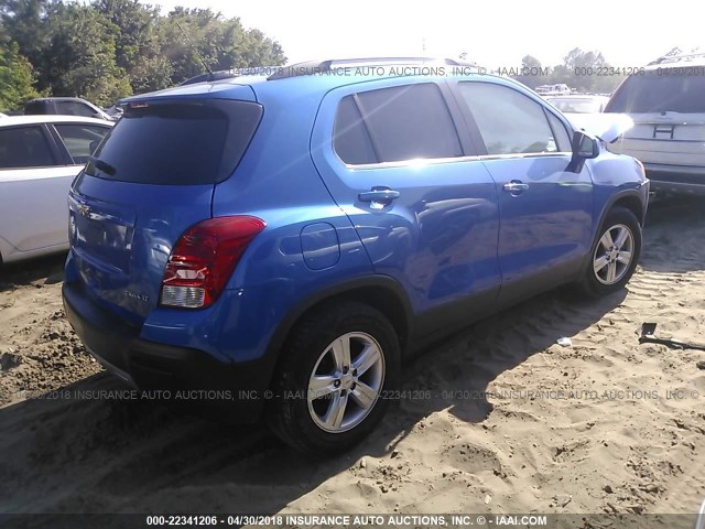 KL7CJLSB2FB109435 - 2015 CHEVROLET TRAX 1LT BLUE photo 4