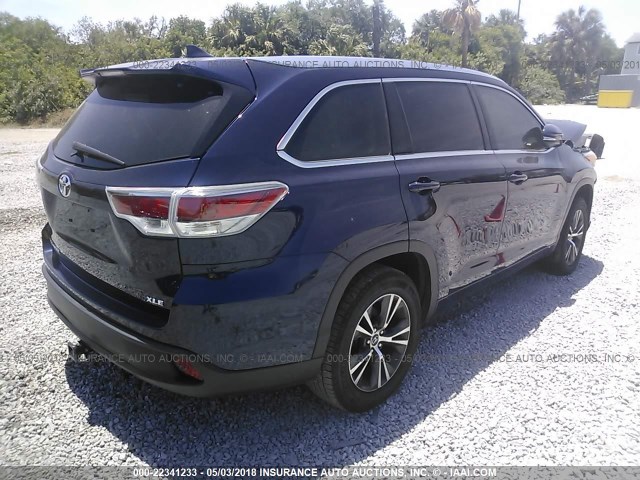 5TDKKRFH3GS147411 - 2016 TOYOTA HIGHLANDER XLE ლურჯი ფოტო 4