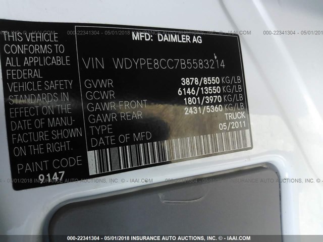 WDYPE8CC7B5583214 - 2011 FREIGHTLINER 2500 SPRINTER 2500 WHITE photo 10