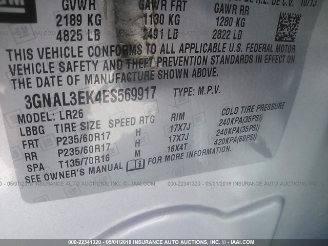 3GNAL3EK4ES569917 - 2014 CHEVROLET CAPTIVA LT SILVER photo 9