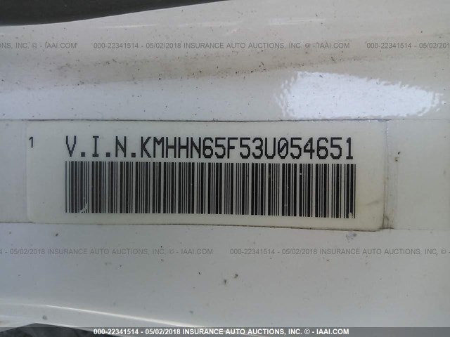 KMHHN65F53U054651 - 2003 HYUNDAI TIBURON GT WHITE photo 9
