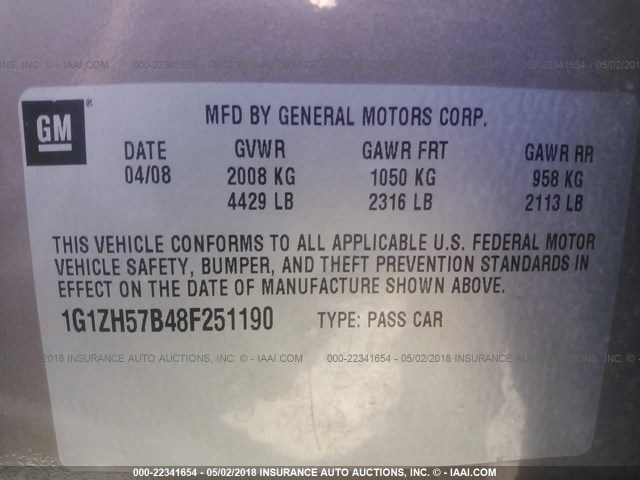 1G1ZH57B48F251190 - 2008 CHEVROLET MALIBU 1LT 棕色 照片 9