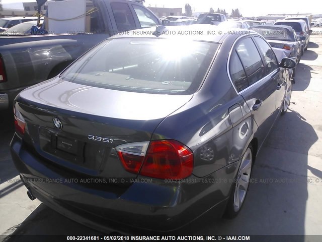 WBAVB73517KY60226 - 2007 BMW 335 I GRAY photo 4