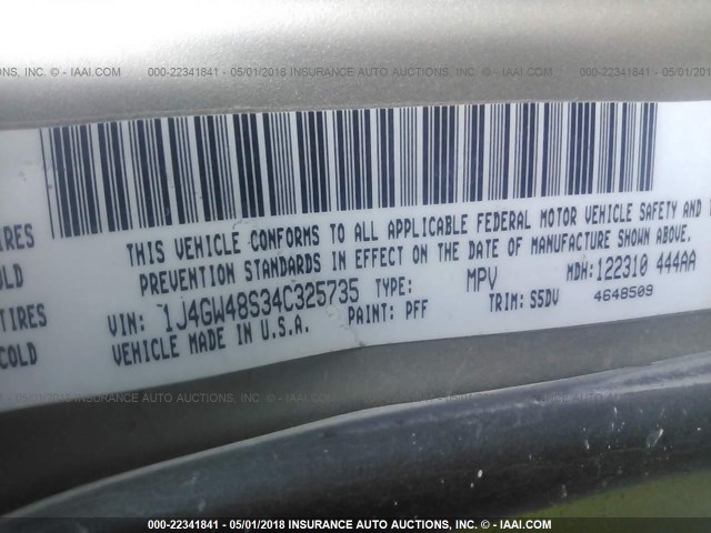 1J4GW48S34C325735 - 2004 JEEP GRAND CHEROKEE LAREDO/COLUMBIA/FREEDOM 金色 照片 9