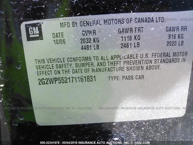 2G2WP552171161831 - 2007 PONTIAC GRAND PRIX BLACK photo 9