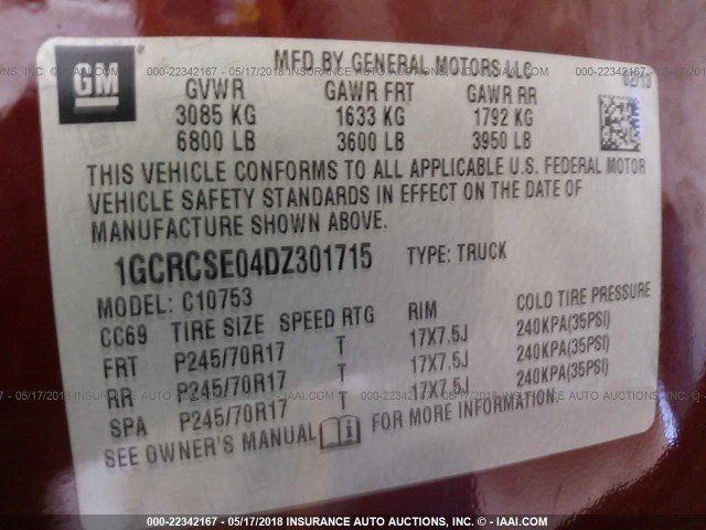 1GCRCSE04DZ301715 - 2013 CHEVROLET SILVERADO C1500 LT MAROON photo 9