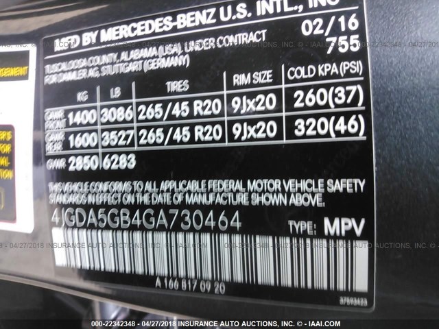 4JGDA5GB4GA730464 - 2016 MERCEDES-BENZ GLE 400 4MATIC GRAY photo 9