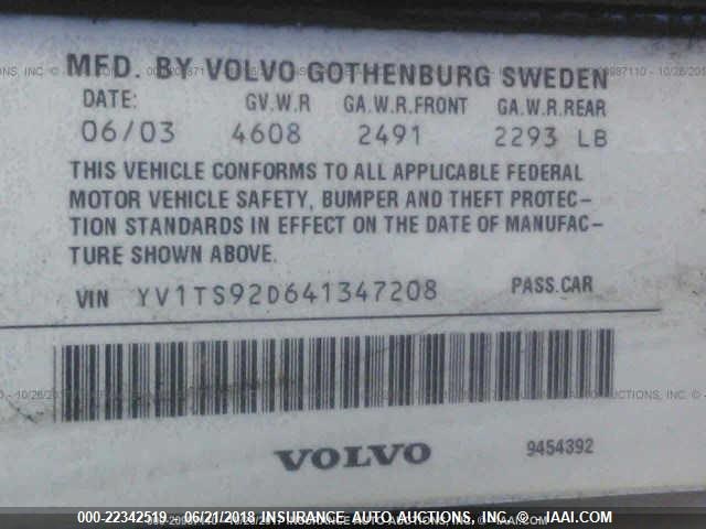 YV1TS92D641347208 - 2004 VOLVO S80 BLACK photo 9