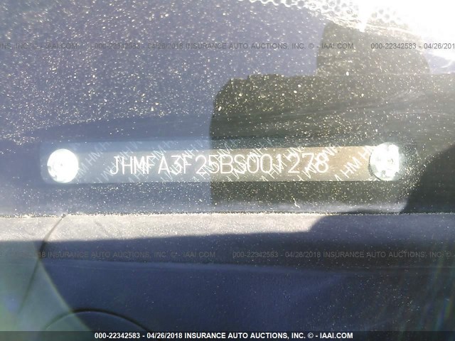 JHMFA3F25BS001278 - 2011 HONDA CIVIC HYBRID BLACK photo 9