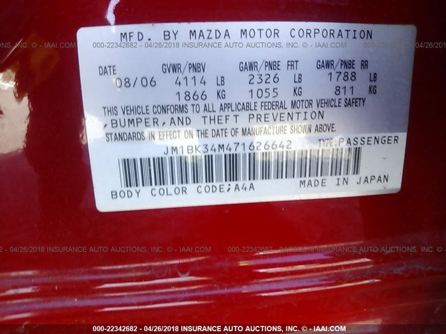 JM1BK34M471626642 - 2007 MAZDA SPEED 3 RED photo 9