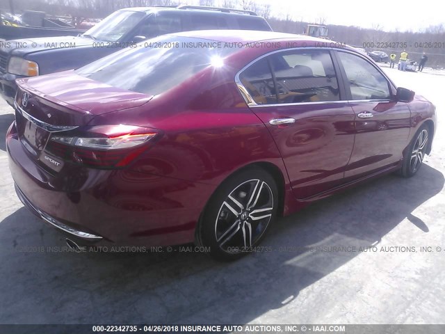 1HGCR2F50HA202068 - 2017 HONDA ACCORD SPORT 红色 照片 4