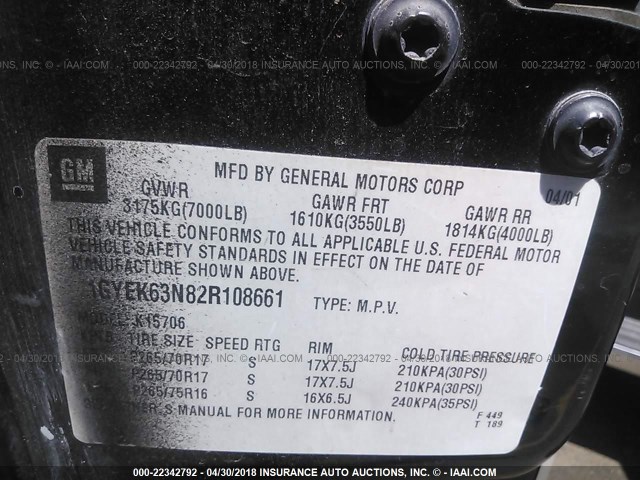 1GYEK63N82R108661 - 2002 CADILLAC ESCALADE LUXURY 黑色 照片 9