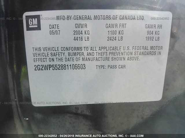 2G2WP552881106603 - 2008 PONTIAC GRAND PRIX BLACK photo 9