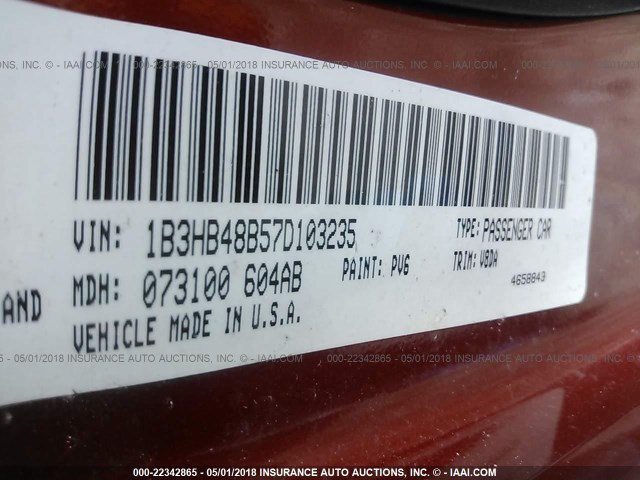 1B3HB48B57D103235 - 2007 DODGE CALIBER SXT RED photo 9