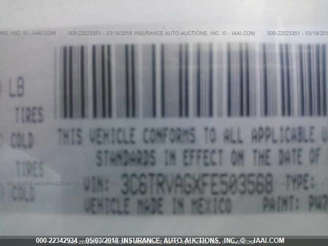 3C6TRVAGXFE503568 - 2015 RAM PROMASTER 1500 1500 STANDARD WHITE photo 9