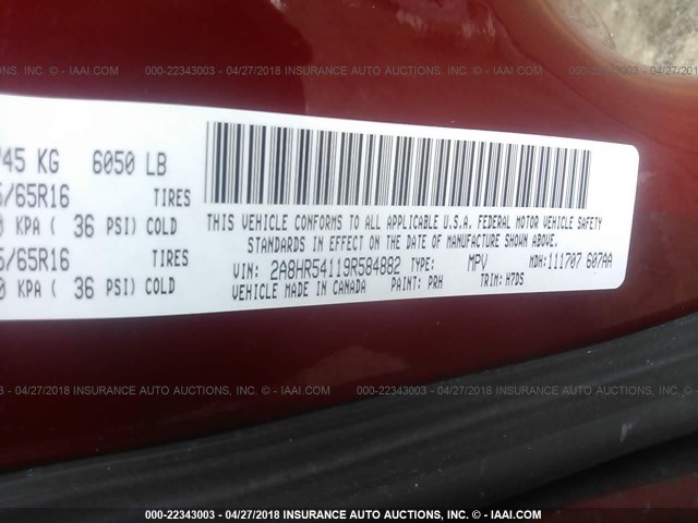 2A8HR54119R584882 - 2009 CHRYSLER TOWN & COUNTRY TOURING RED photo 9