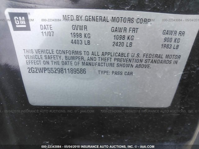 2G2WP552981189586 - 2008 PONTIAC GRAND PRIX Boz foto 9