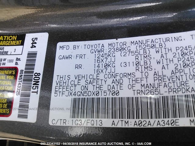 5TFJX4GN5DX015700 - 2013 TOYOTA TACOMA DOUBLE CAB შავი ფოტო 9