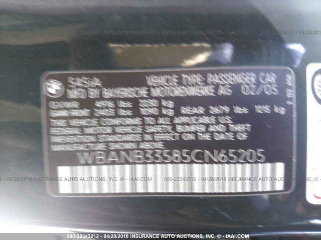 WBANB33585CN65205 - 2005 BMW 545 I GREEN photo 9