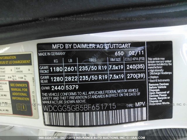WDCGG5GB5BF651715 - 2011 MERCEDES-BENZ GLK 350 WHITE photo 9