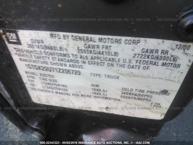 1GTGK29U71Z206729 - 2001 GMC NEW SIERRA K2500 GRAY photo 9