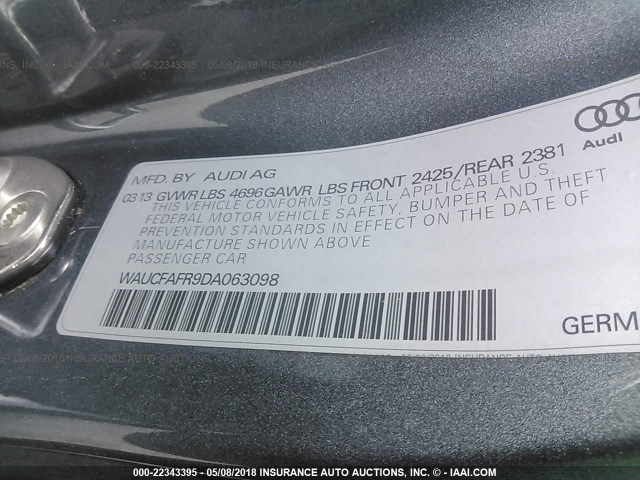 WAUCFAFR9DA063098 - 2013 AUDI A5 PREMIUM GRAY photo 9