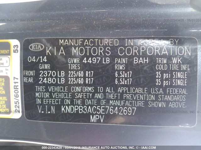 KNDPB3AC5E7642697 - 2014 KIA SPORTAGE LX BLUE photo 9