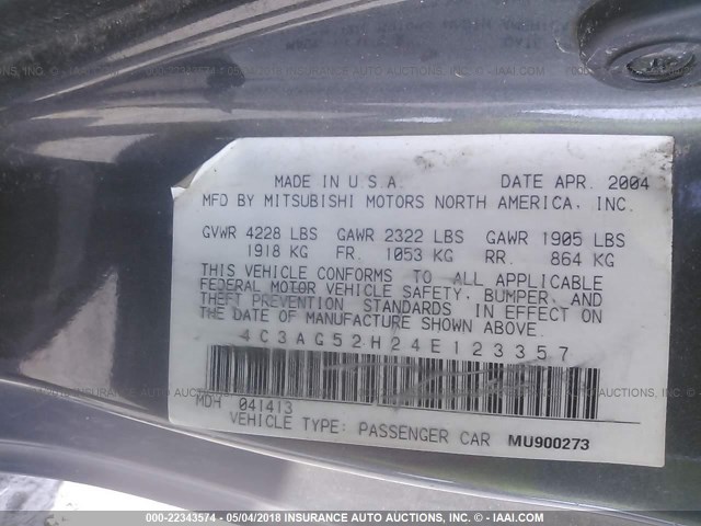 4C3AG52H24E123357 - 2004 CHRYSLER SEBRING LIMITED SILVER photo 9