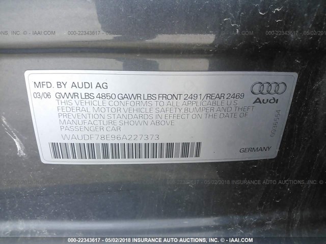 WAUDF78E96A227373 - 2006 AUDI A4 2.0T QUATTRO GRAY photo 9