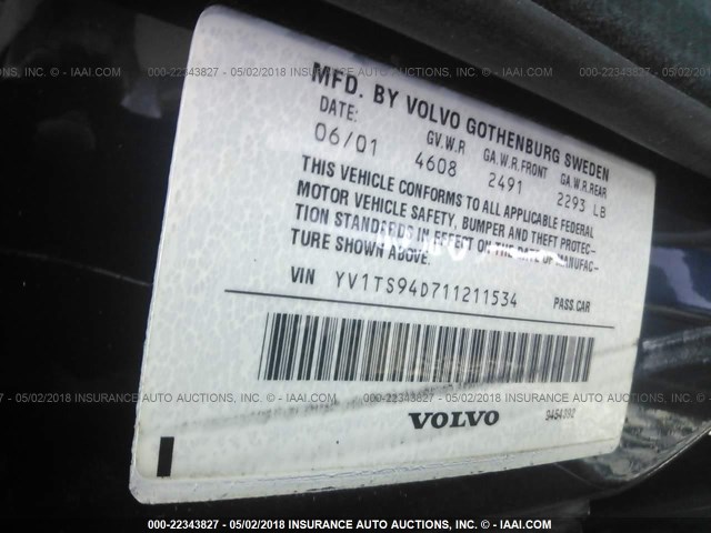 YV1TS94D711211534 - 2001 VOLVO S80 BLUE photo 9