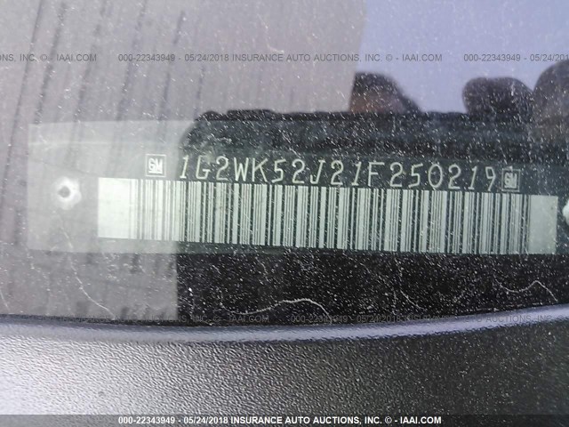 1G2WK52J21F250219 - 2001 PONTIAC GRAND PRIX SE 锡色 照片 9