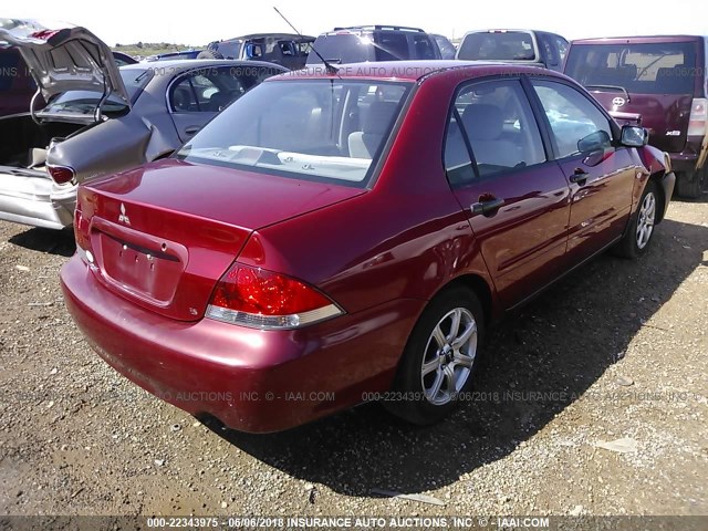 JA3AJ26E44U030177 - 2004 MITSUBISHI LANCER ES RED photo 4