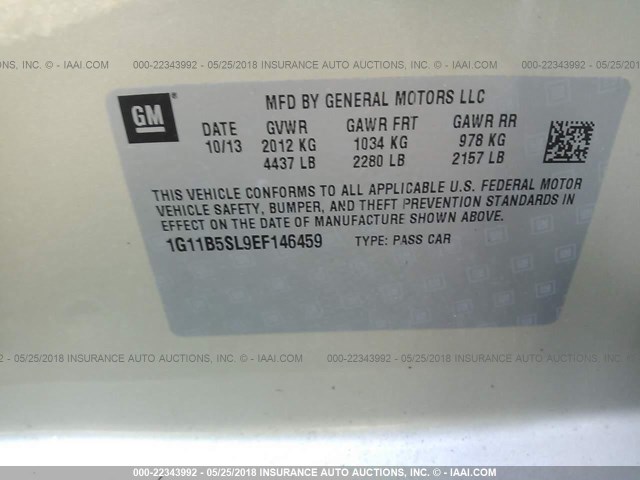 1G11B5SL9EF146459 - 2014 CHEVROLET MALIBU LS 棕色 照片 9