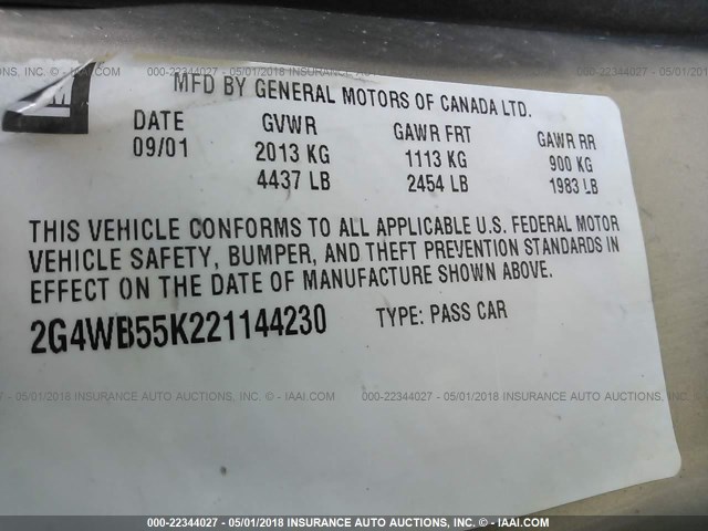 2G4WB55K221144230 - 2002 BUICK REGAL LS 棕色 照片 9