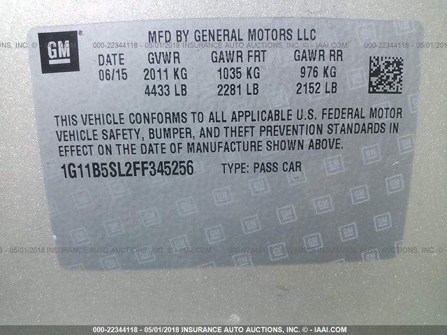 1G11B5SL2FF345256 - 2015 CHEVROLET MALIBU LS 棕色 照片 9