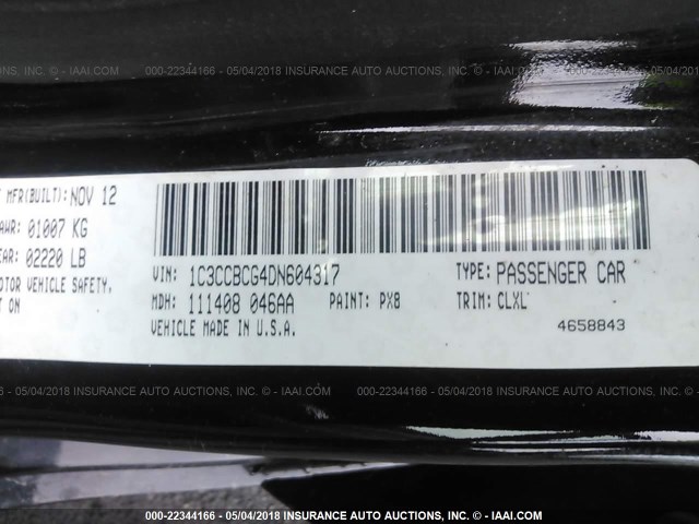 1C3CCBCG4DN604317 - 2013 CHRYSLER 200 LIMITED BLACK photo 9