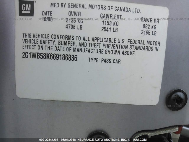 2G1WB58K669186836 - 2006 CHEVROLET IMPALA LS SILVER photo 10