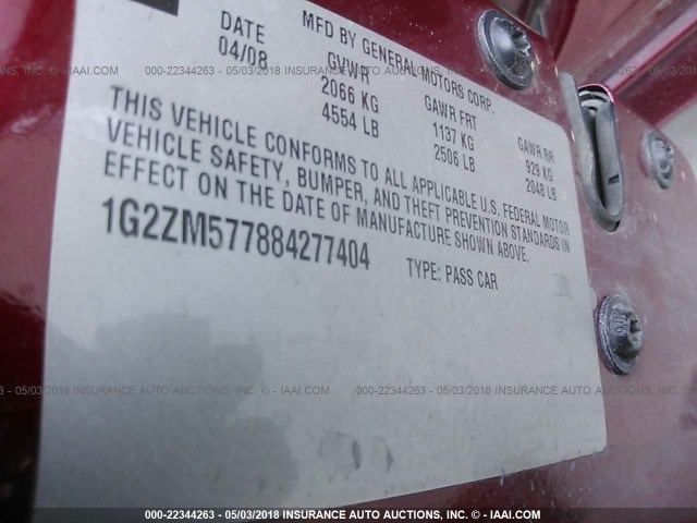 1G2ZM577884277404 - 2008 PONTIAC G6 GXP RED photo 9